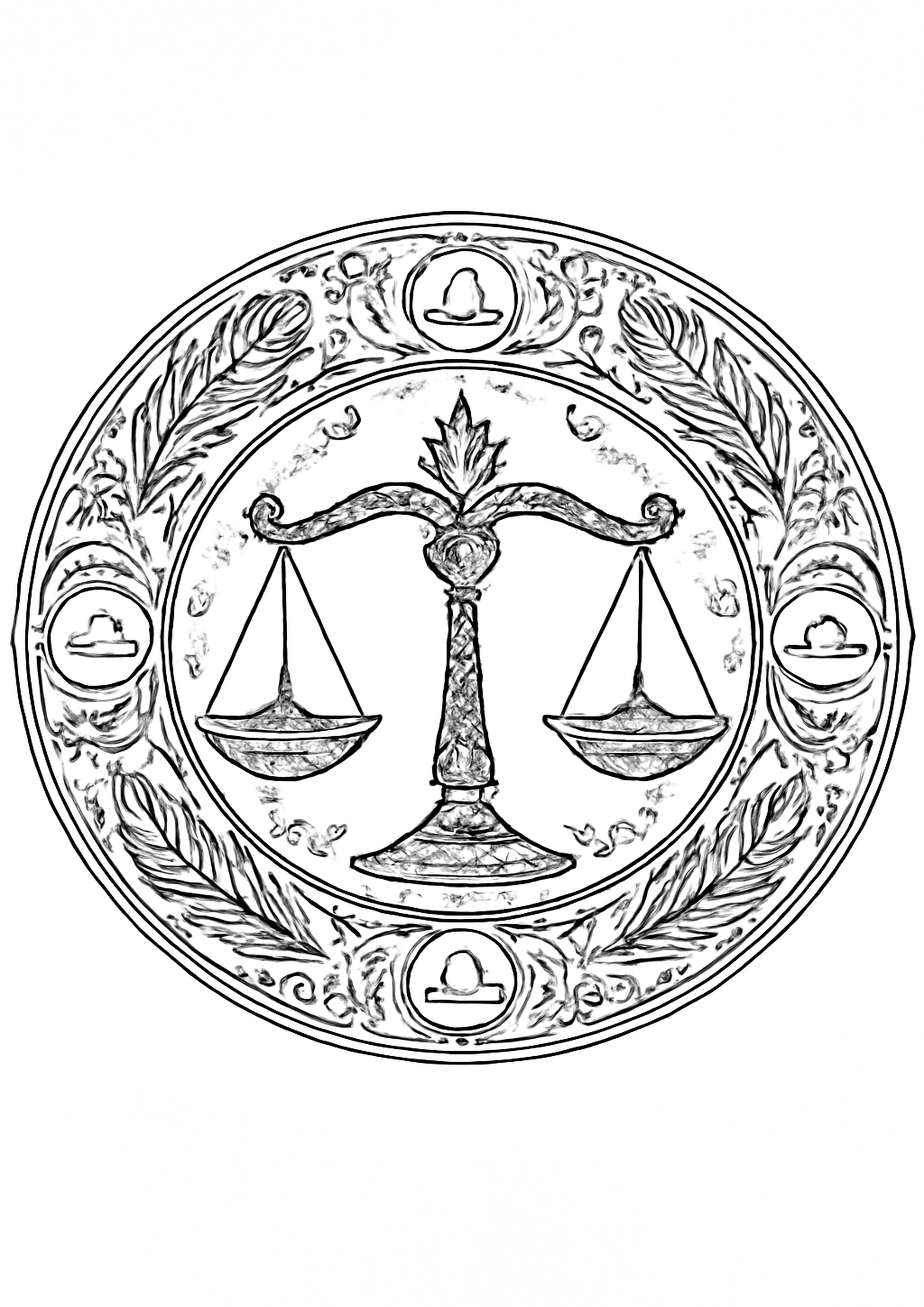Coloriage balance - mandala zodiaque a imprimer, dessin au trait simple pour enfants
