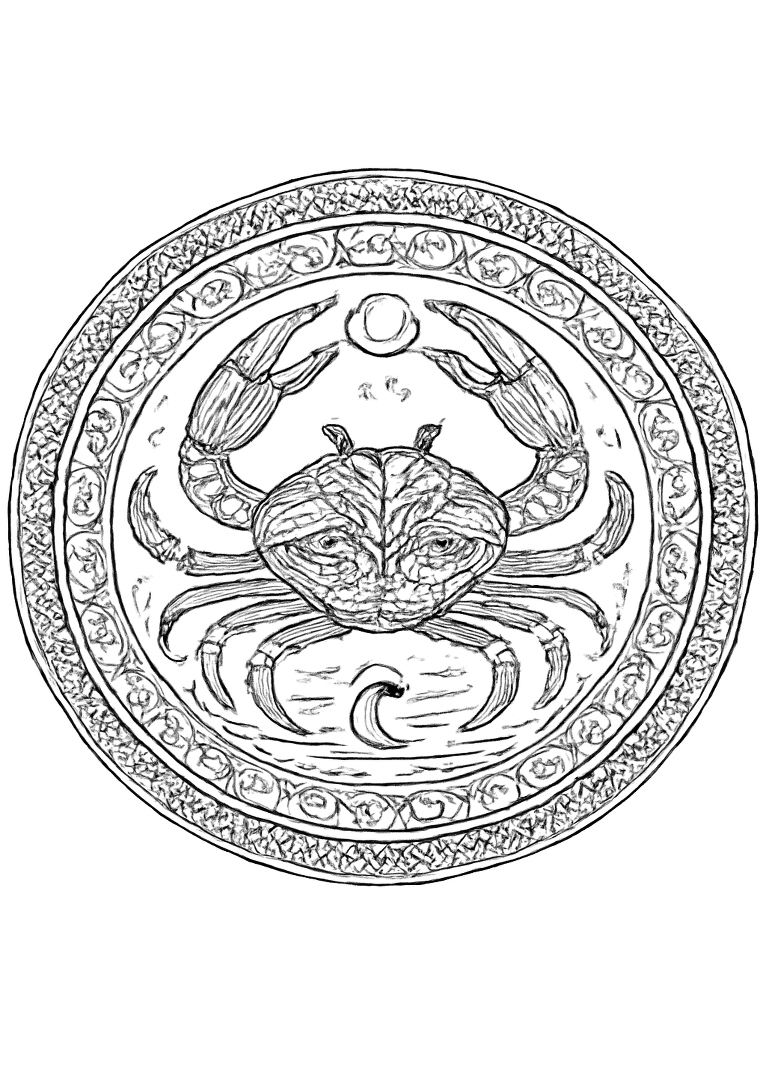 Coloriage cancer - mandala zodiaque a imprimer, dessin au trait simple pour enfants