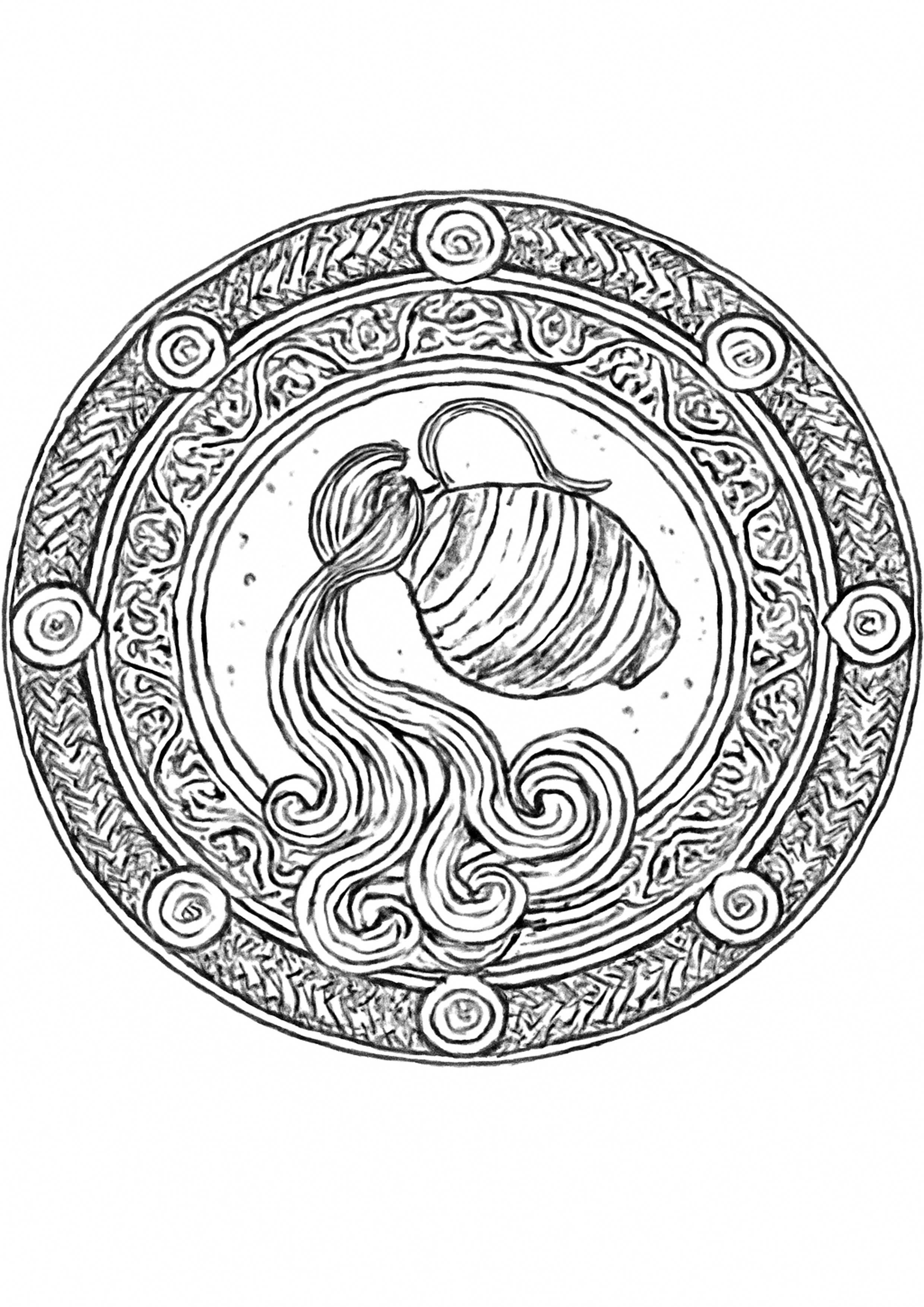 Coloriage verseau - mandala zodiaque a imprimer, dessin au trait simple pour enfants
